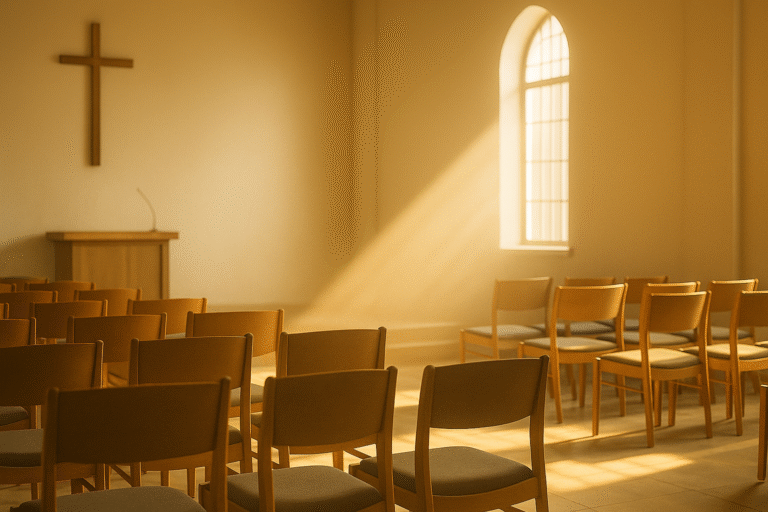 Igreja com cadeiras vazias