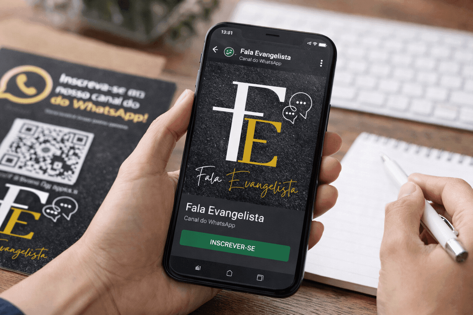 Convite para seguir o canal no WhatsApp - Fala Evangelista